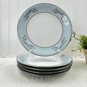 Noritake Blueridge Set of 5 Lunch/Salad China Plates 5858 White Platinum Edge 8"